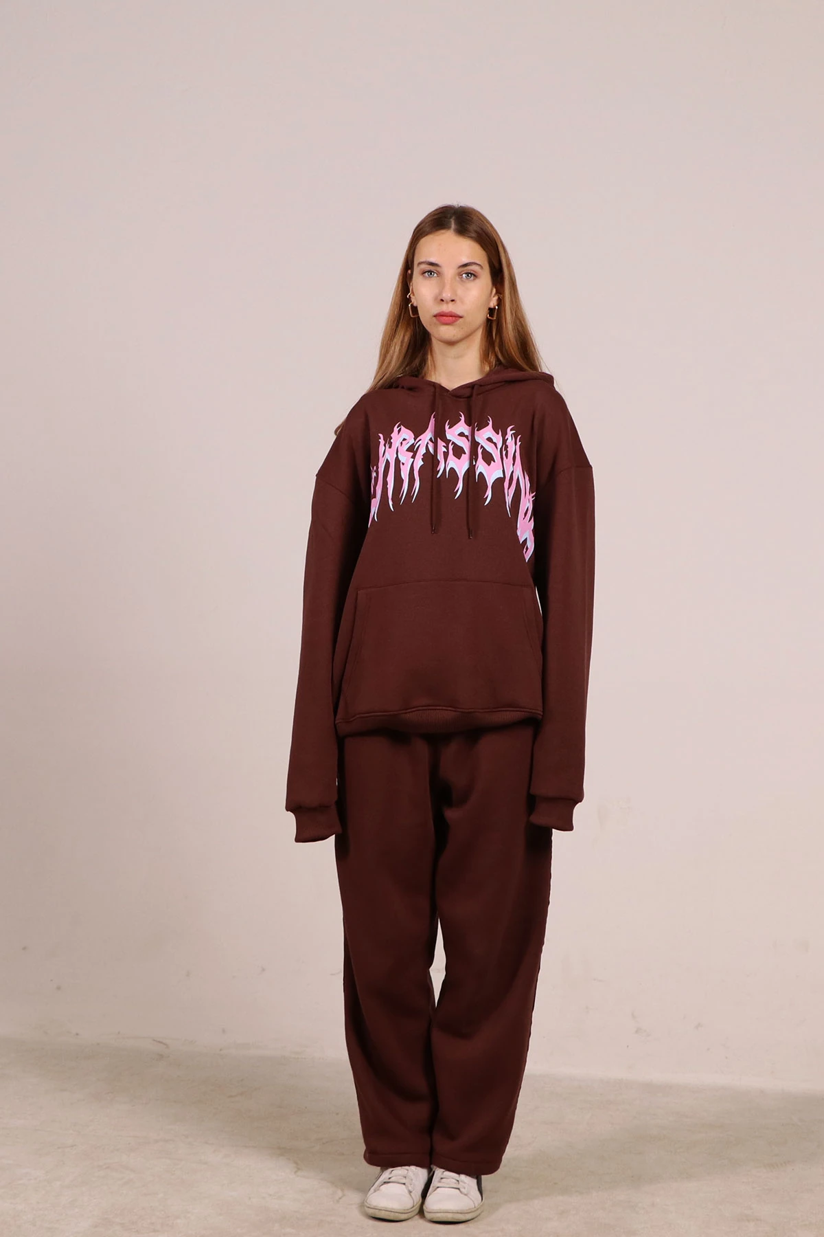 Kadın Baskılı Kapüşonlu Sweatshirt