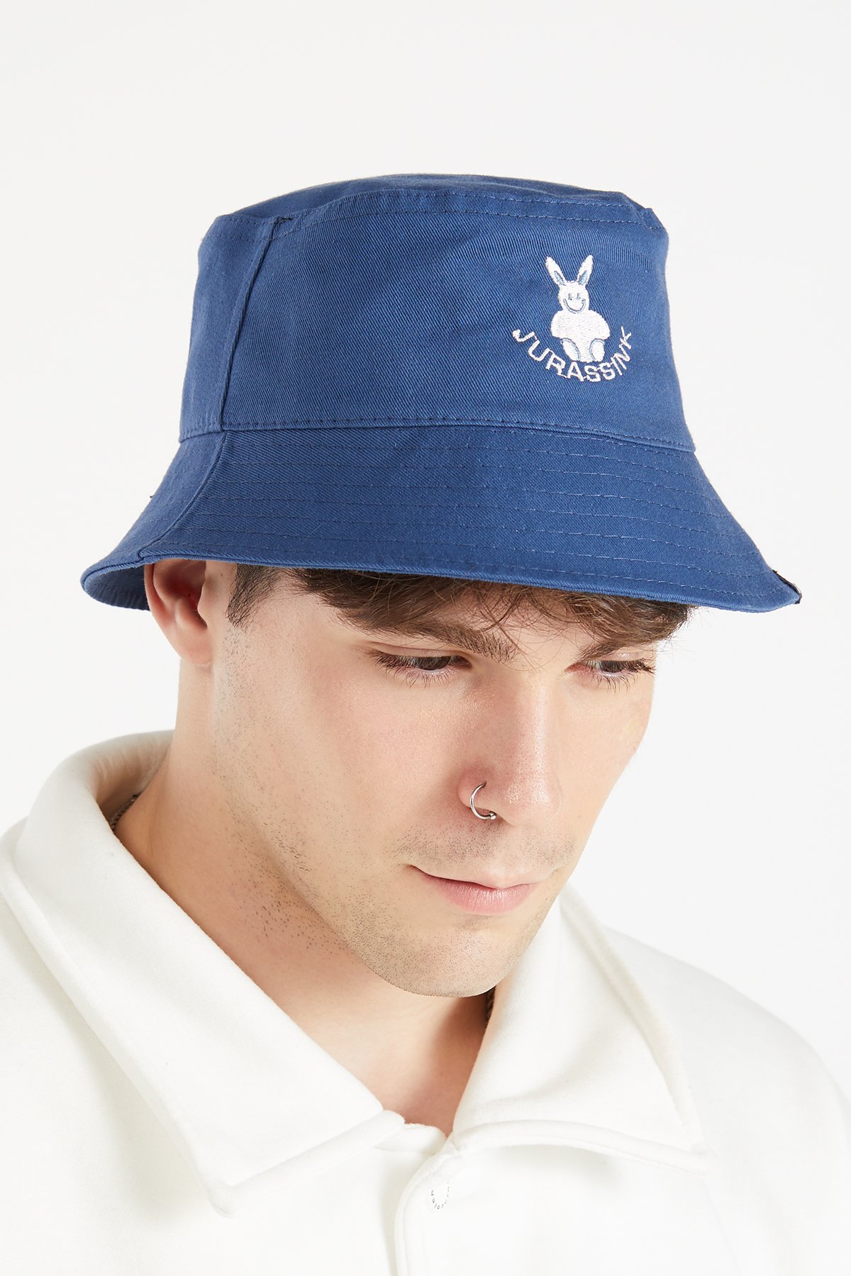 Erkek Nakış işlemeli Lacivert Bucket Şapka