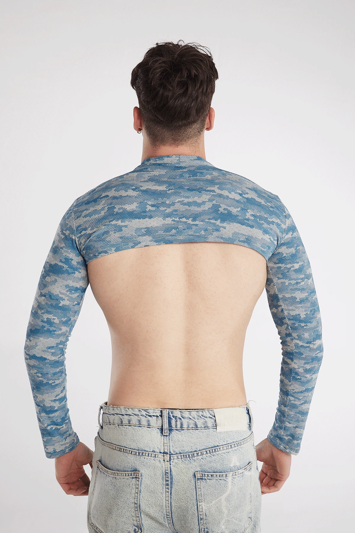 Erkek Yılan Derisi Desenli Super Crop T-shirt Altı Bluz