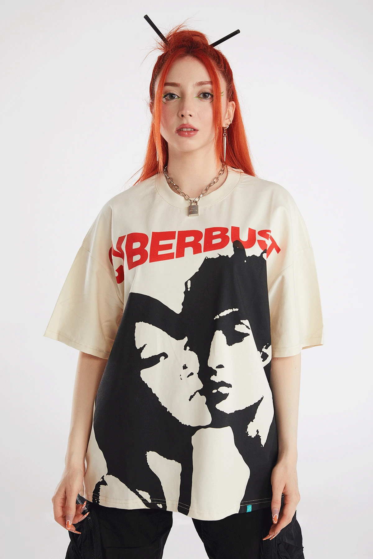 Kadın Lovers Baskılı Kısa Kollu Oversize T-shirt