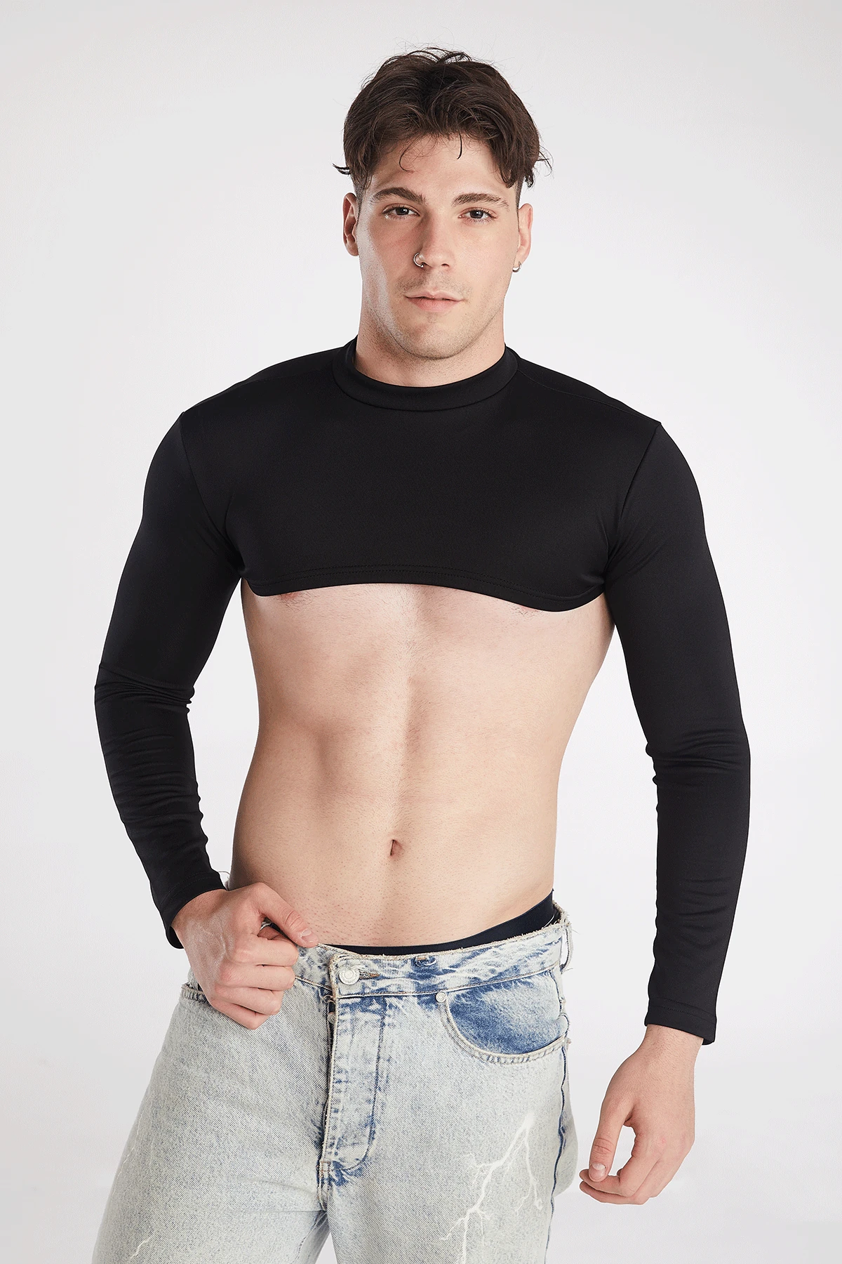 Erkek Siyah JR Baskılı Super Crop T-shirt Altı Bluz