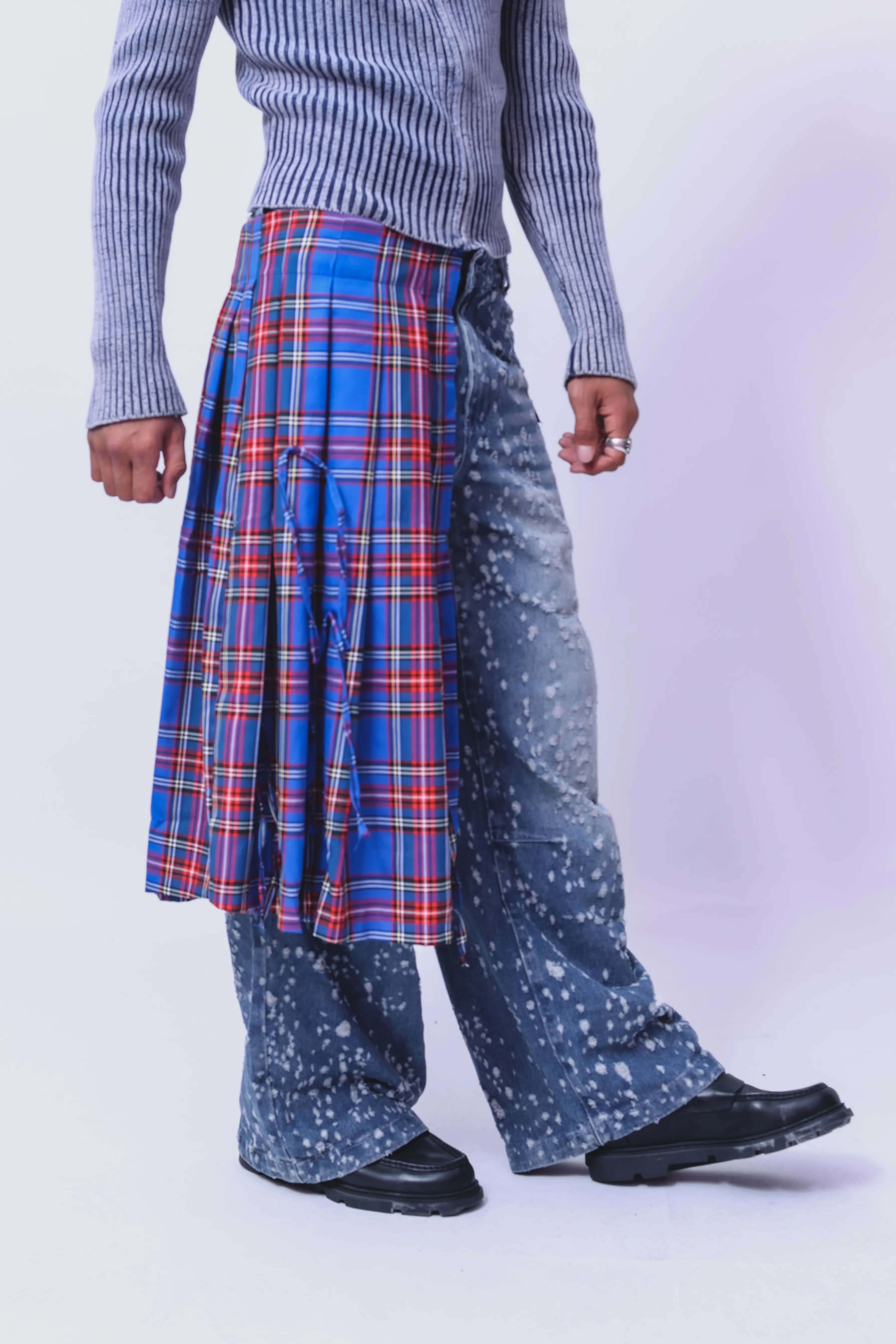 Kobalt Mavi Ekose Erkek Layer Kemer