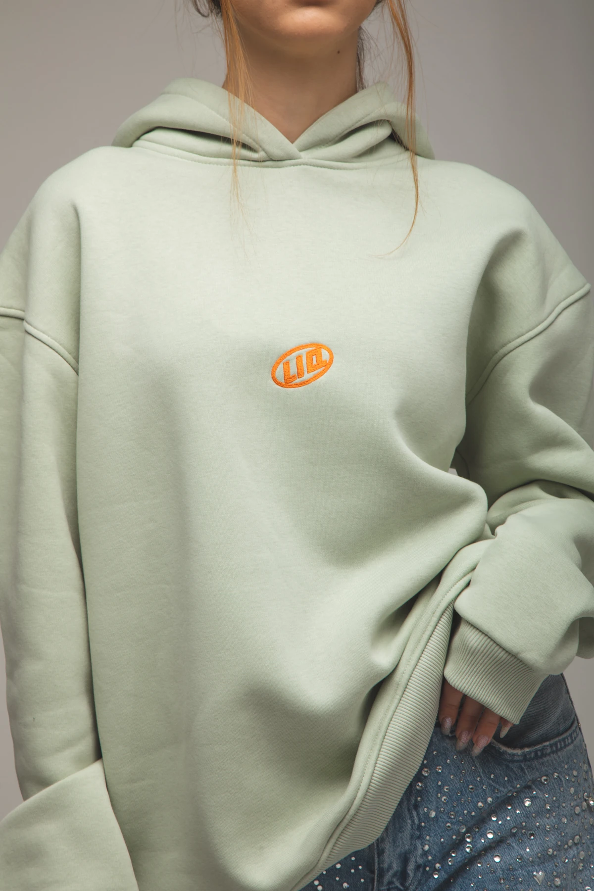 Kadın Nakış Baskılı Kapüşonlu Mint Sweatshirt