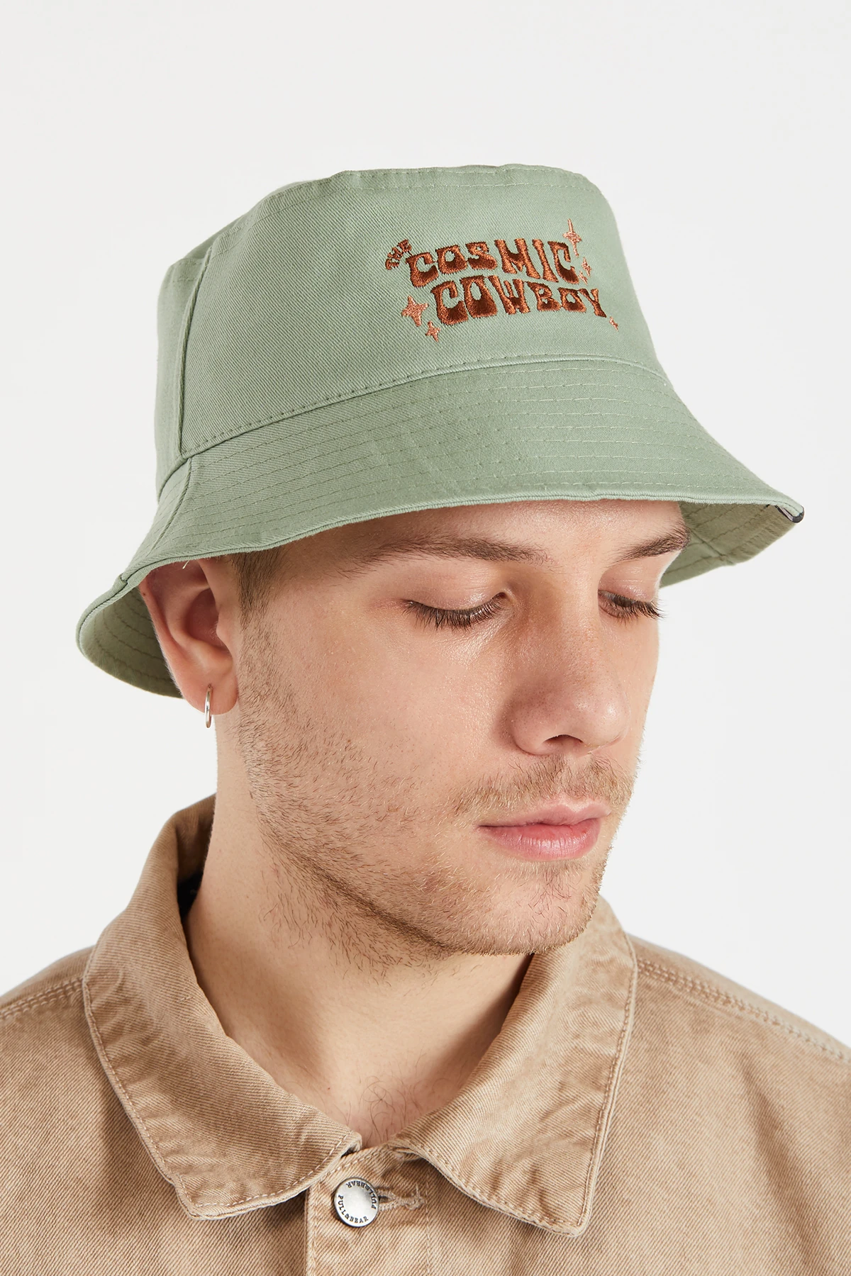 Erkek Nakış işlemeli Yeşil Bucket Şapka