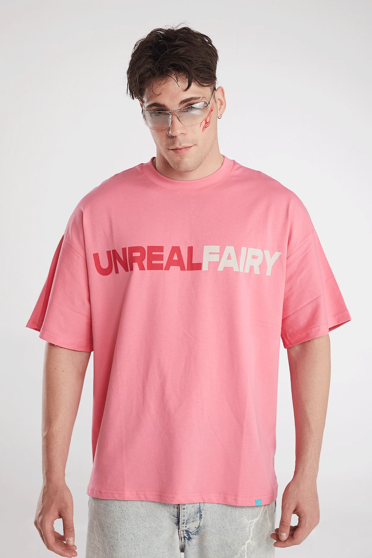 Erkek Sırtı Rhinestone Baskılı Kısa Kollu Oversize T-shirt