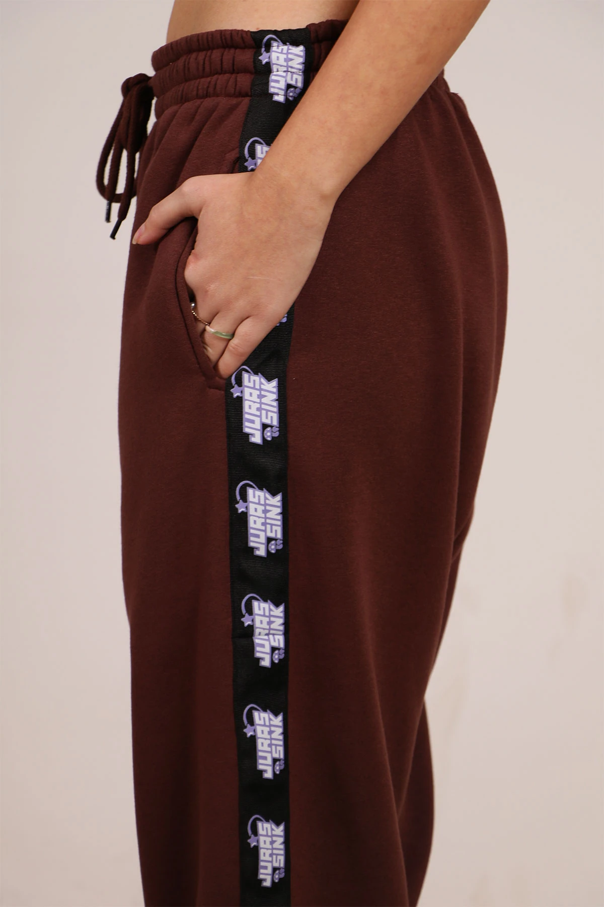 Kadın Kahverengi Şeritli Wide Leg Eşofman Altı