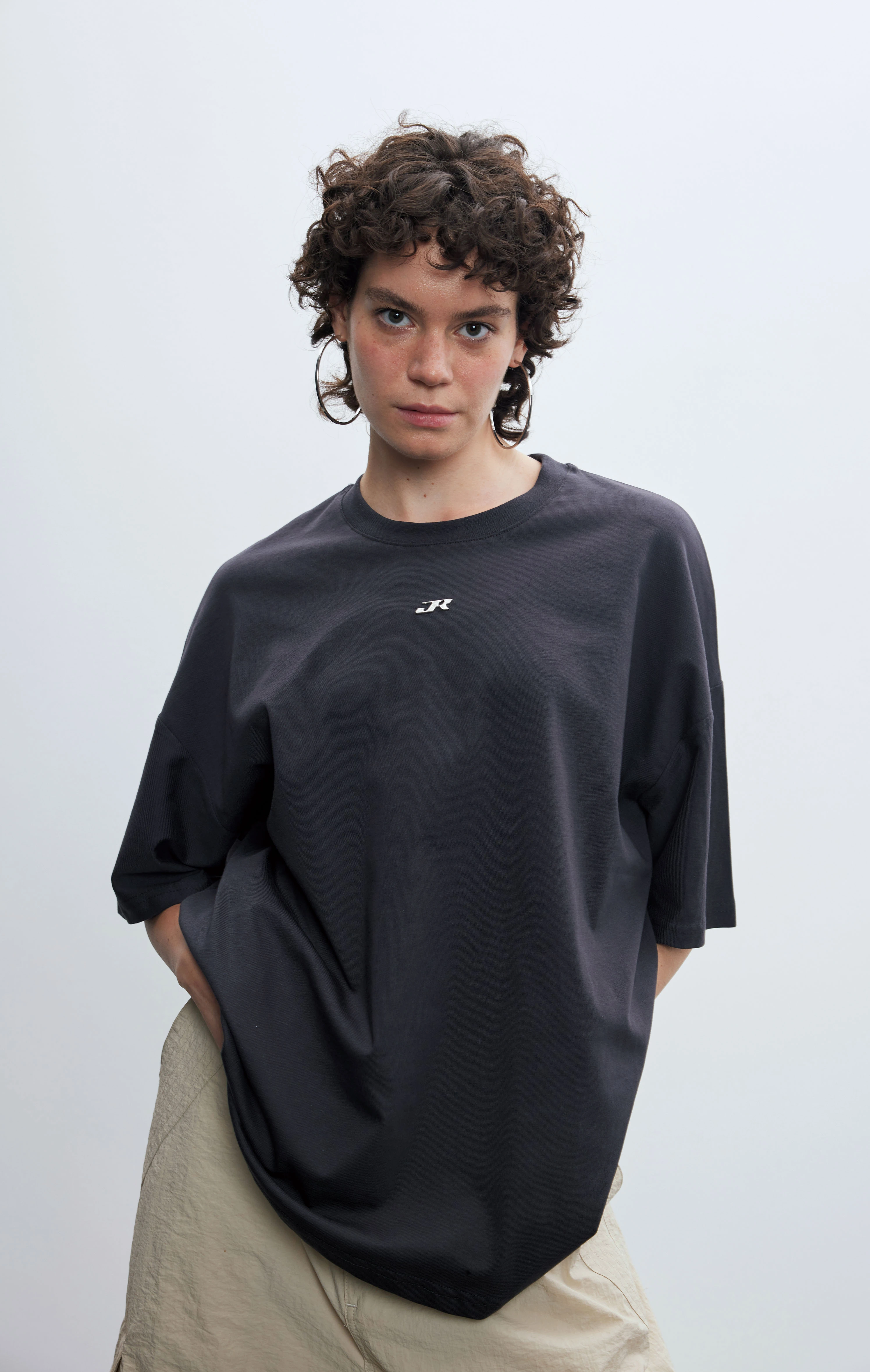 Kadın Metal JR Logolu Basic Haki T-shirt