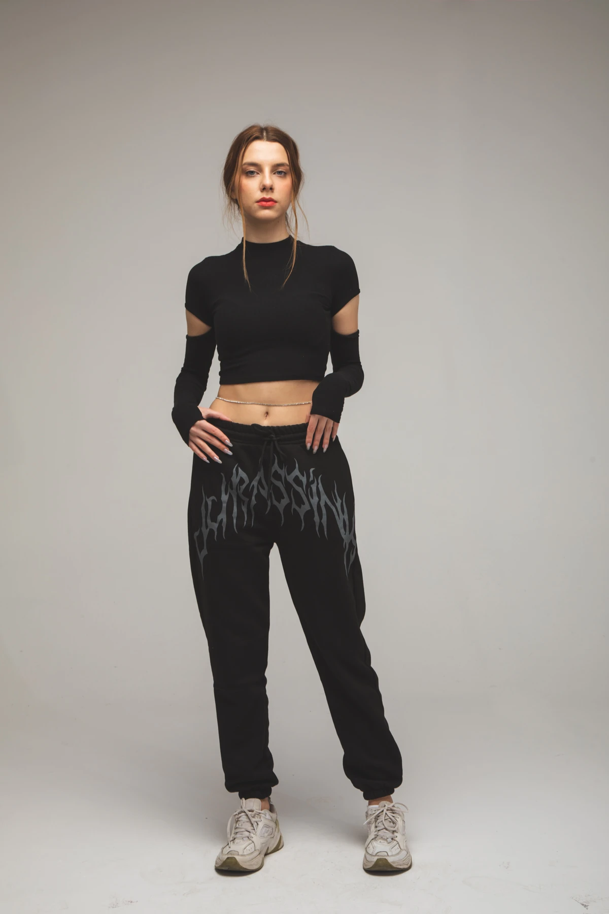 Kadın Baskılı Siyah Jogger Eşofman Altı