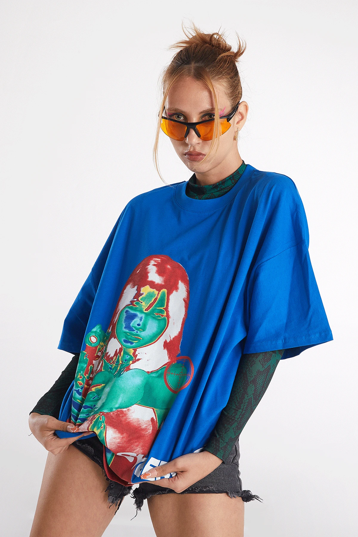 Kadın Yılan Derisi Desenli Super Crop T-shirt Altı Bluz