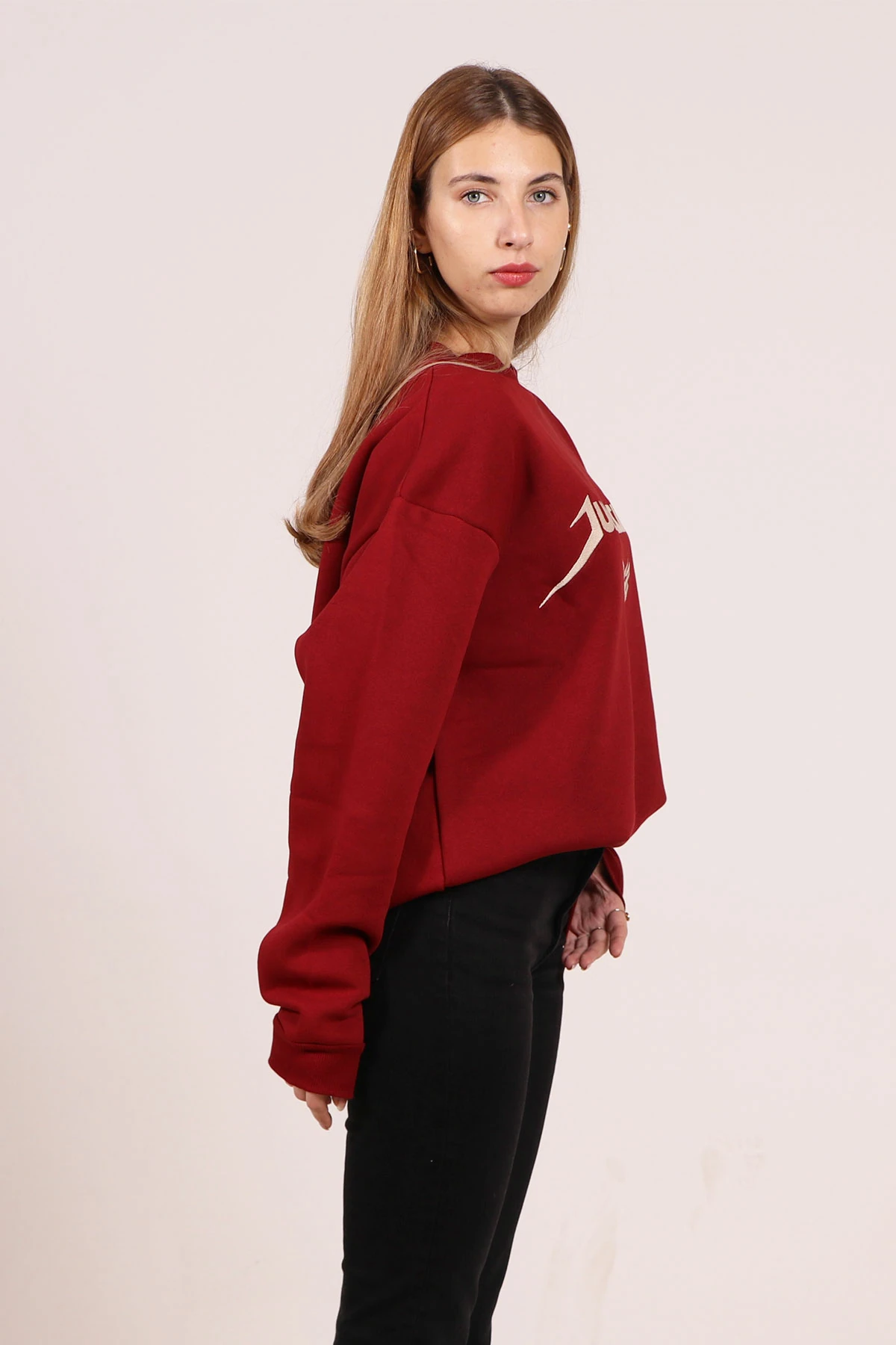 Kadın Nakış İşlemeli Bisiklet Yaka Sweatshirt