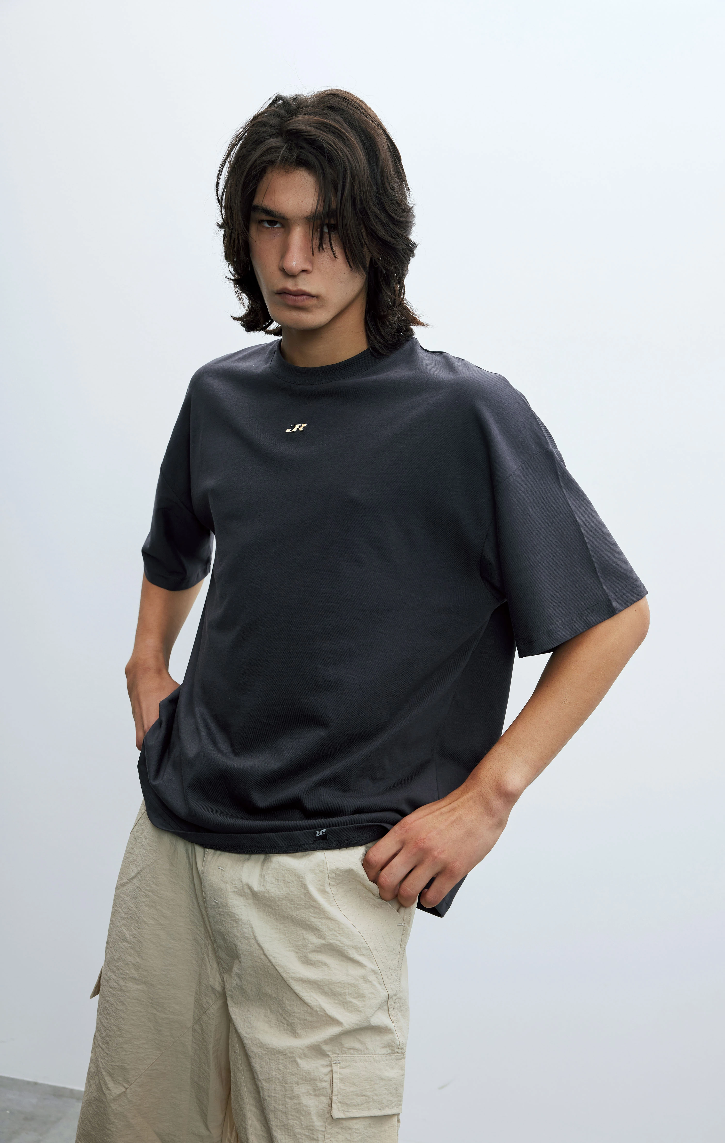 Erkek Metal JR Logolu Basic Haki T-shirt