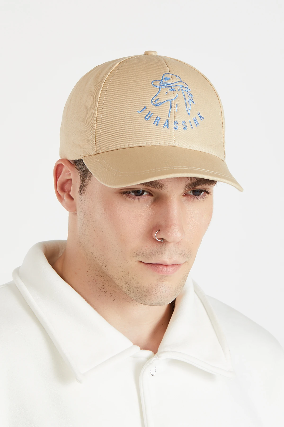 Erkek Nakış işlemeli Bej Şapka