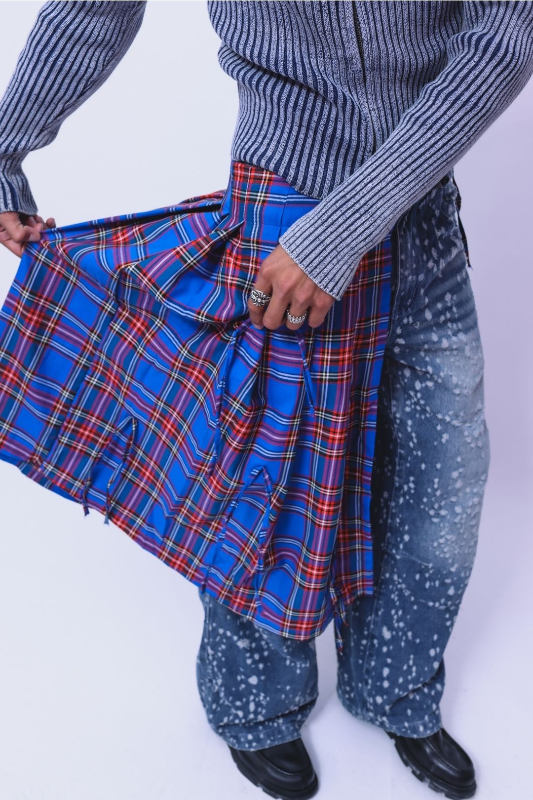 Kobalt Mavi Ekose Erkek Layer Kemer