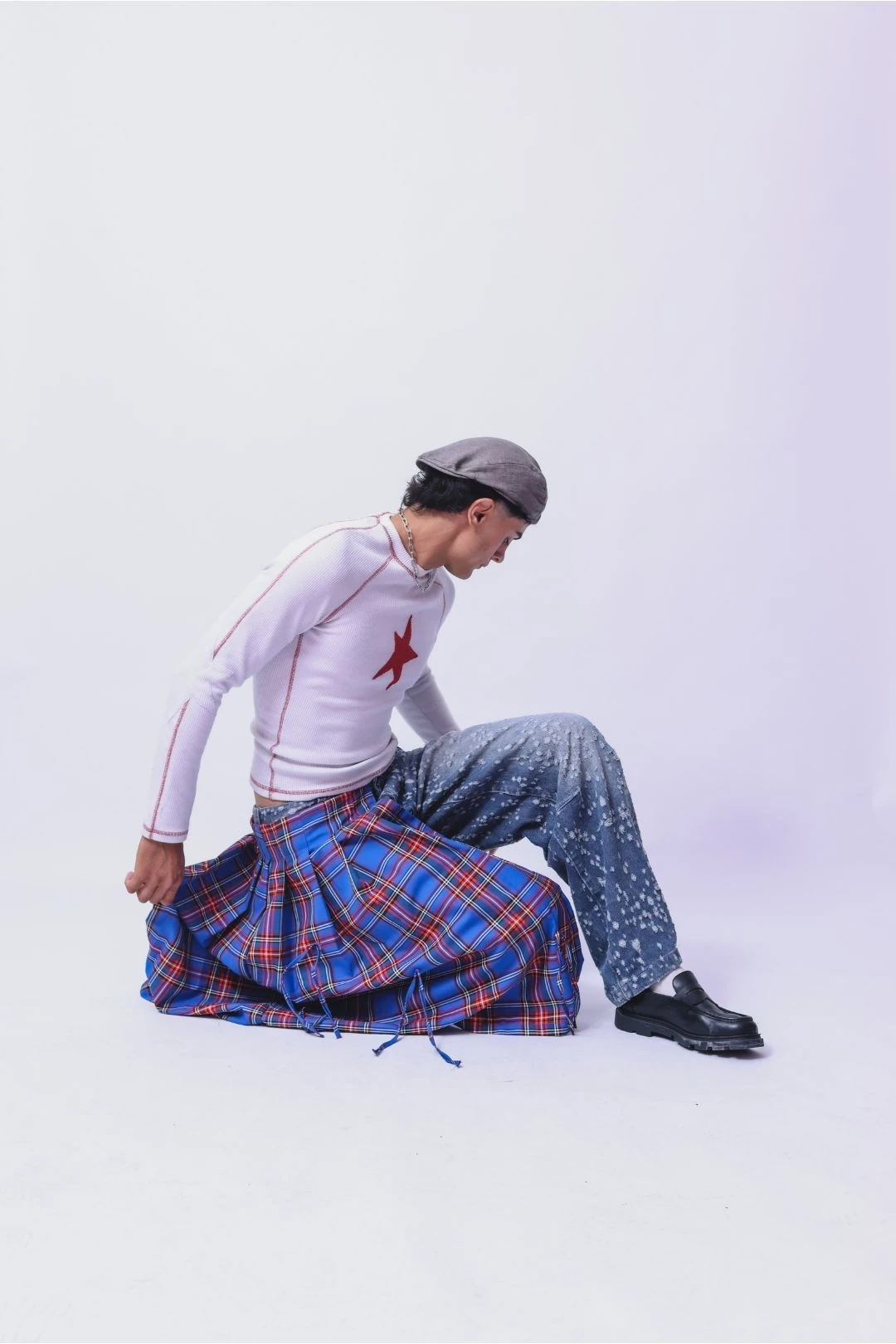 Kobalt Mavi Ekose Erkek Layer Kemer