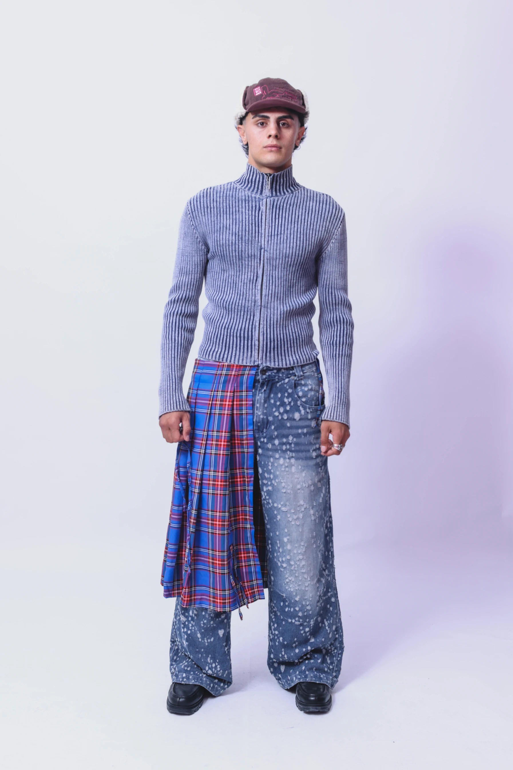 Kobalt Mavi Ekose Erkek Layer Kemer