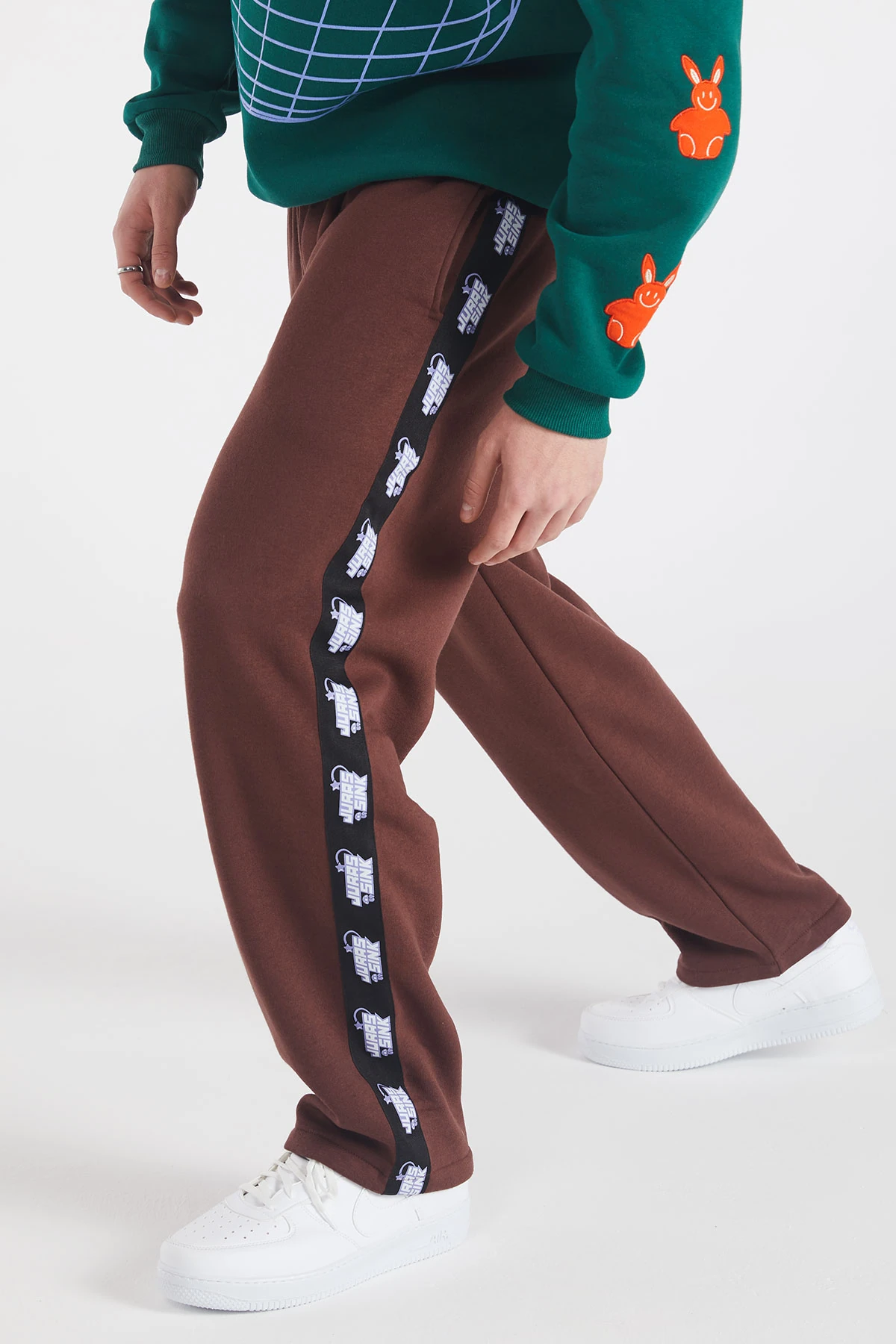 Erkek Kahverengi Şeritli Wide Leg Eşofman Altı