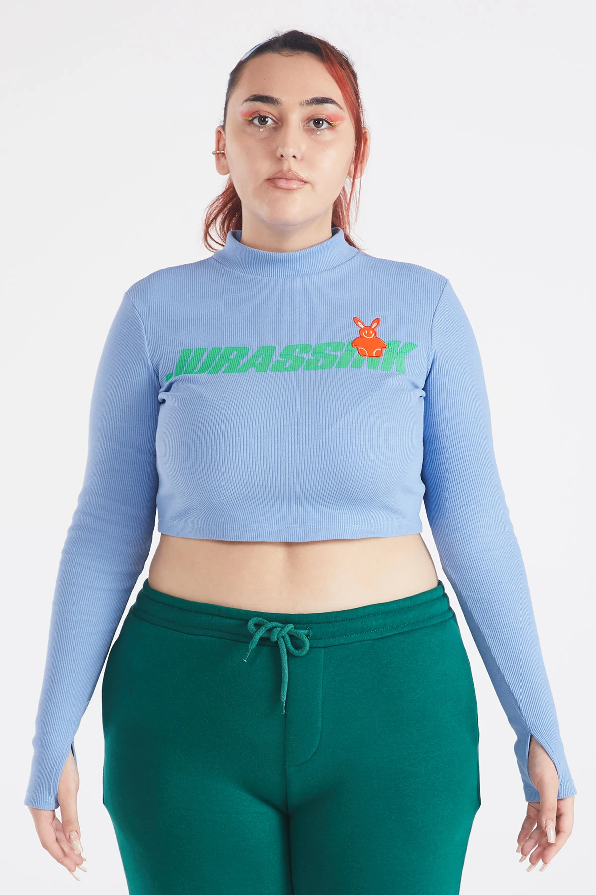 Balıkçı Yaka Uzun Kollu Patch Baskılı Crop Bluz