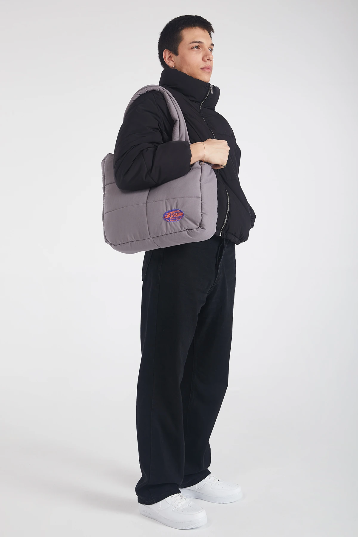 Unisex Gri Simple Bag Puffer Çanta