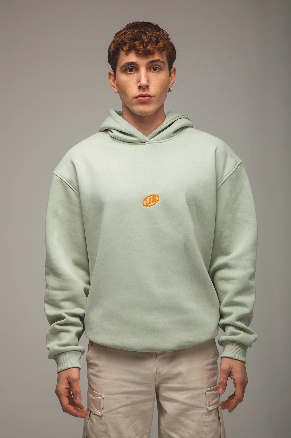 Erkek Nakış Baskılı Kapüşonlu Mint Sweatshirt