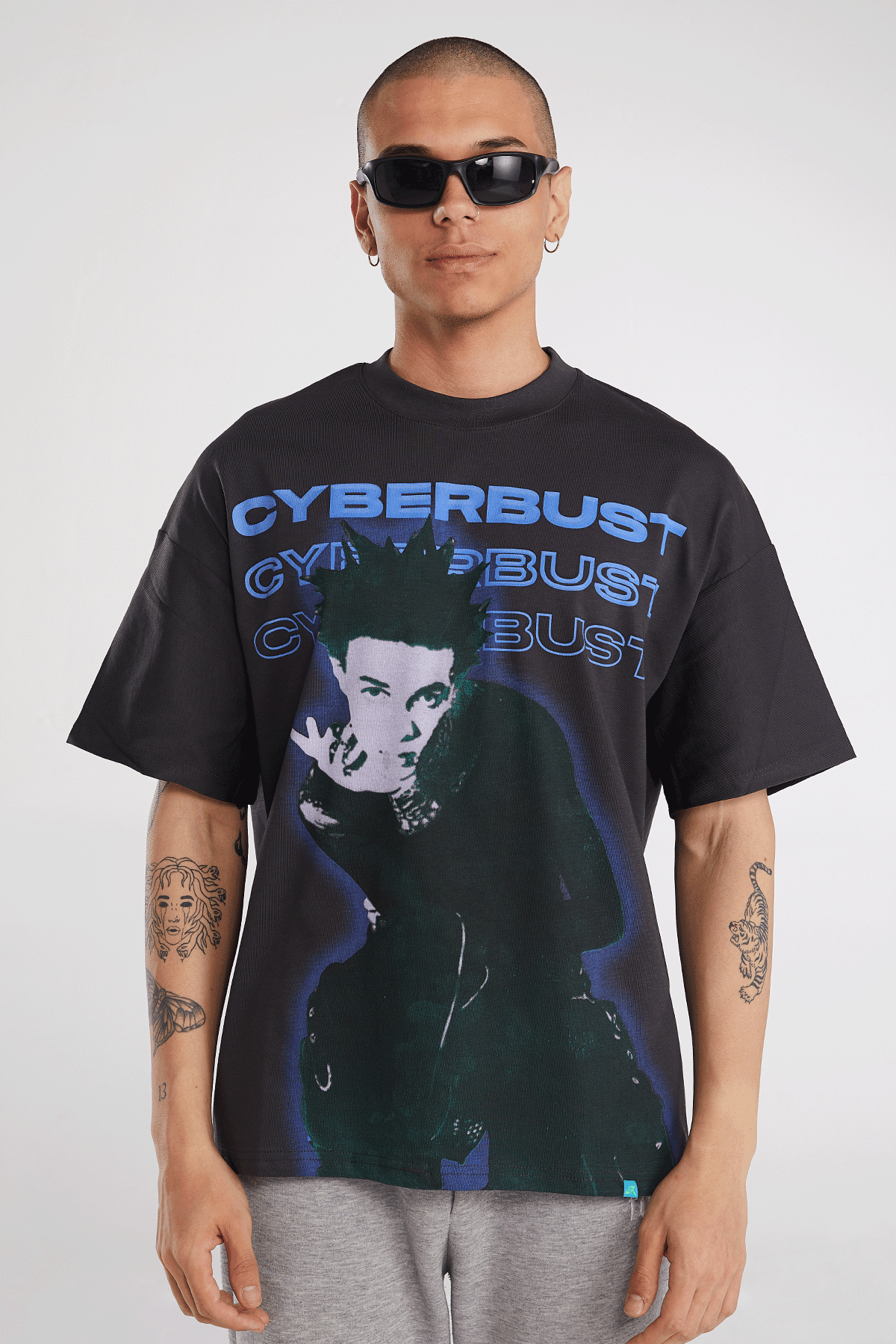 Erkek Cyber Junky Baskılı Kısa Kollu Oversize T-shirt