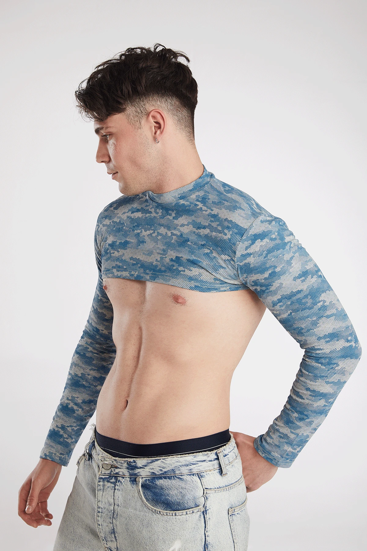 Erkek Yılan Derisi Desenli Super Crop T-shirt Altı Bluz