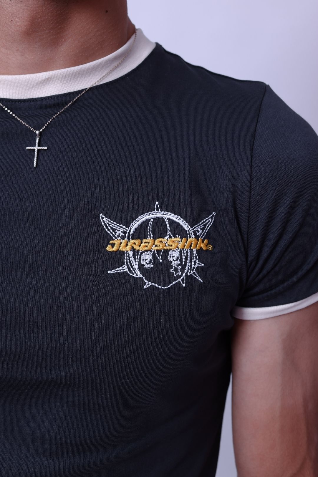 Astra Nakışlı Antrasit Kısa kollu Basic Erkek T-shirt