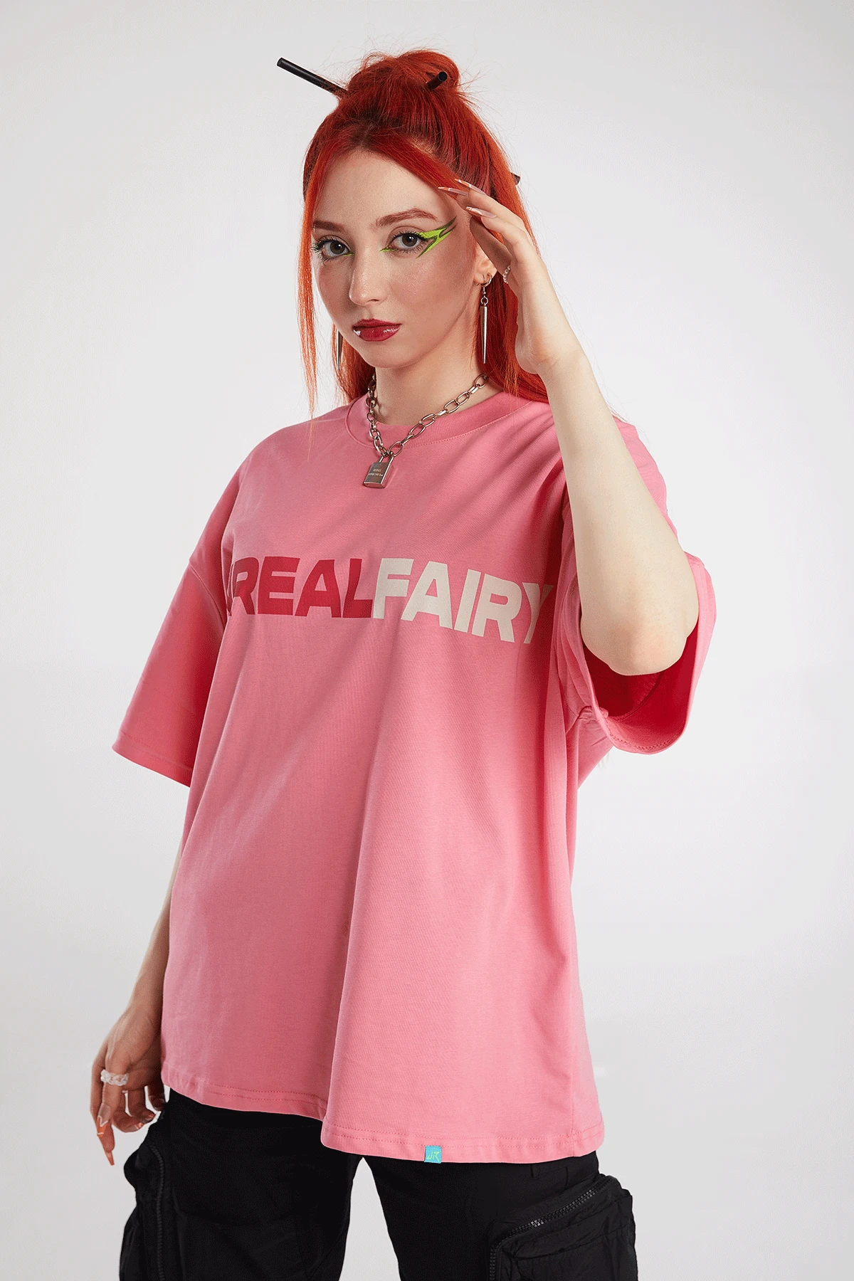 Kadın Sırtı Rhinestone Baskılı Kısa Kollu Oversize T-shirt