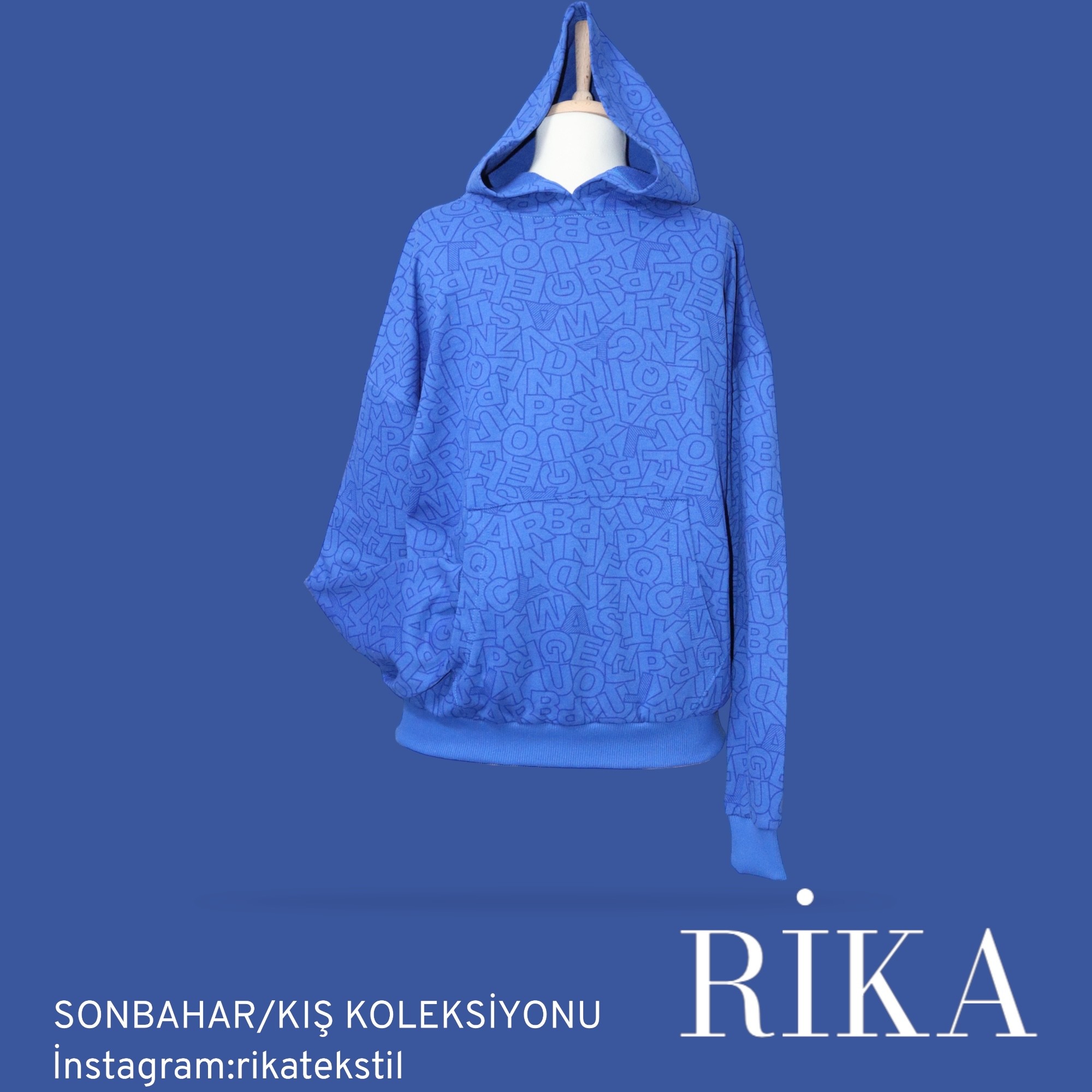 RİKA-Kapüşonlu Cepli Sweatshirt In Mavi Kadın/Erkek