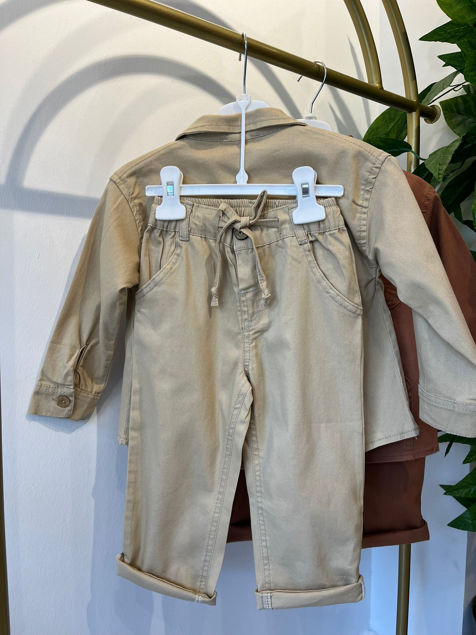 3'lü Gabardin Kumaş Takım - Bej