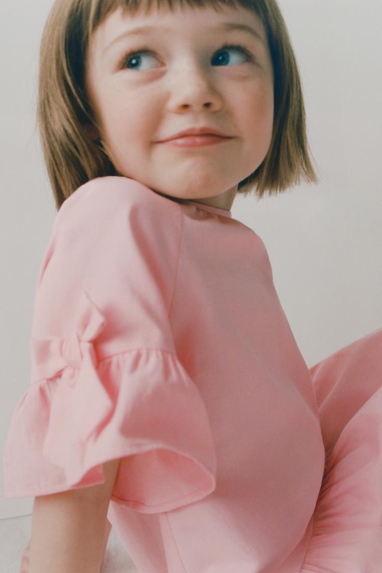 Fiyonk Kollu Elbise - Pembe 