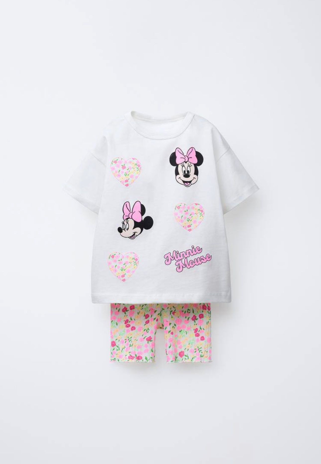 Çiçekli Minnie Baskı Şortlu Takım 