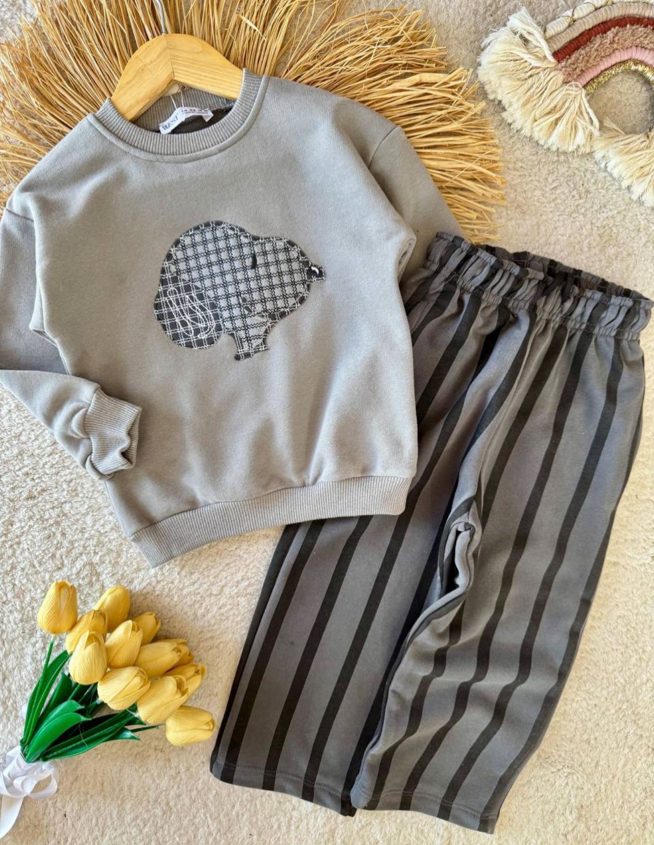 Snoopy Gri Çizgili Eşofman Takımı