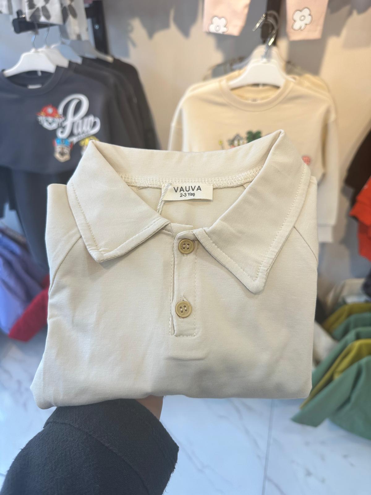 Polo Yaka Basic Uzun Kollu Tshirt-Bej