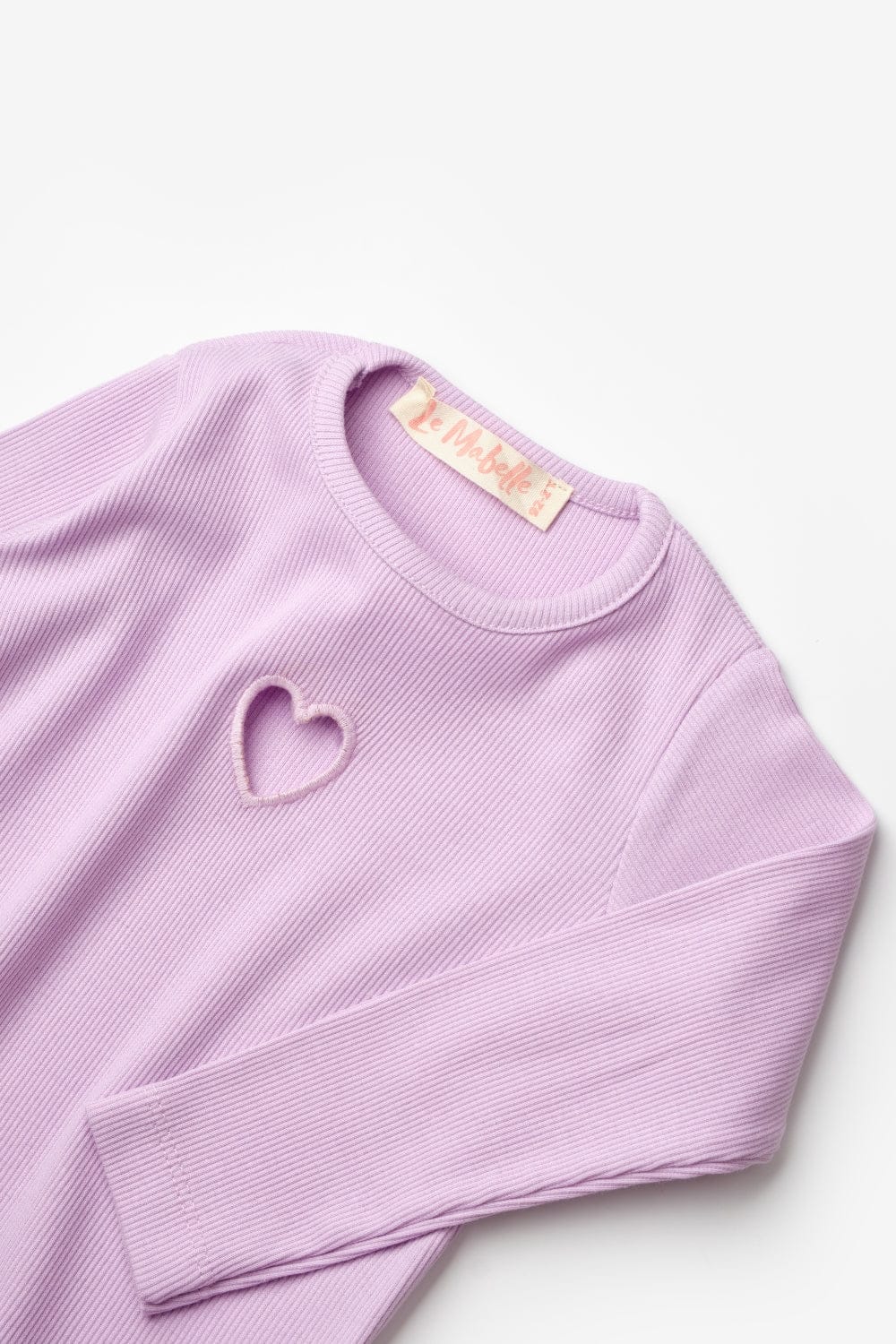 Kalp Nakışlı Fitilli T-shirt / Lila 