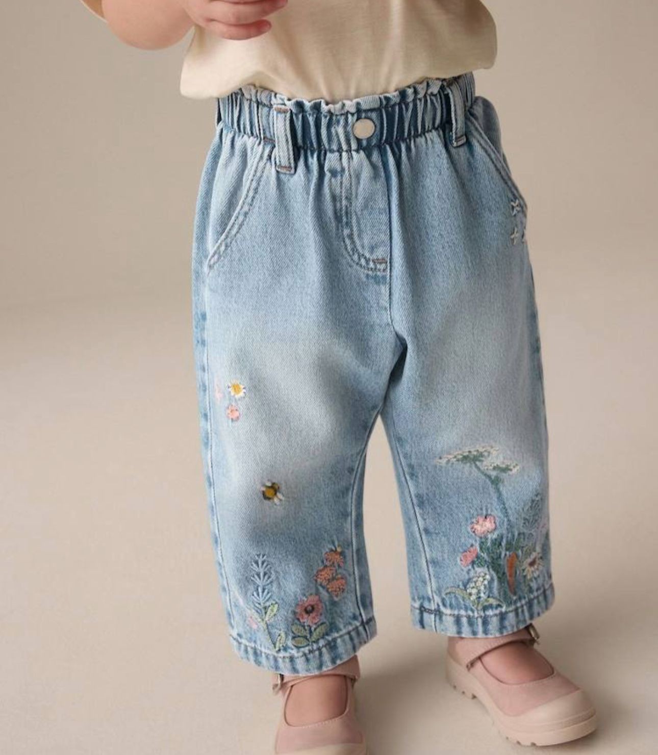 Çiçek işlemeli Kot Pantalon 