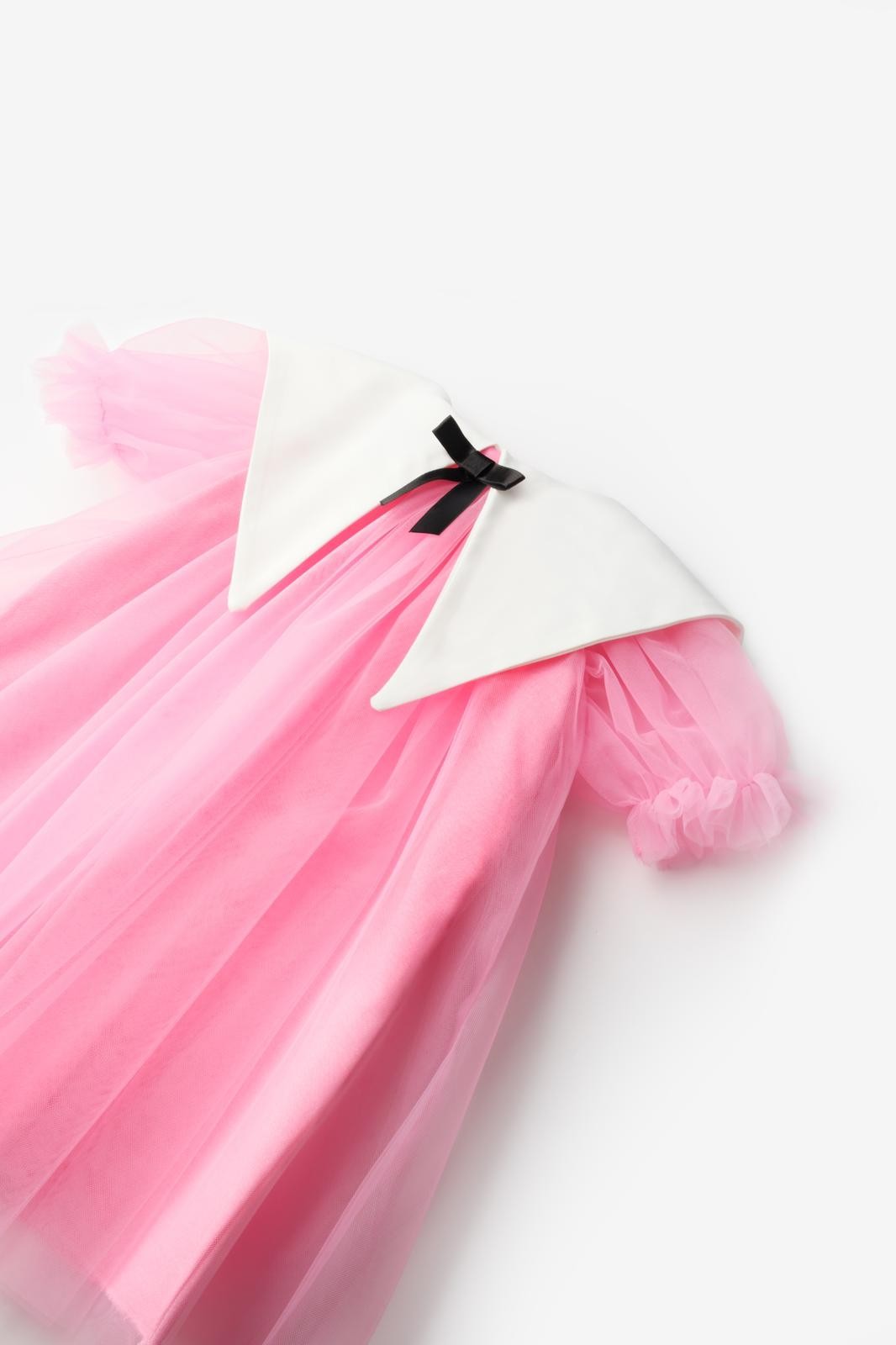 Yaka Detay Tül Elbise - Pembe 