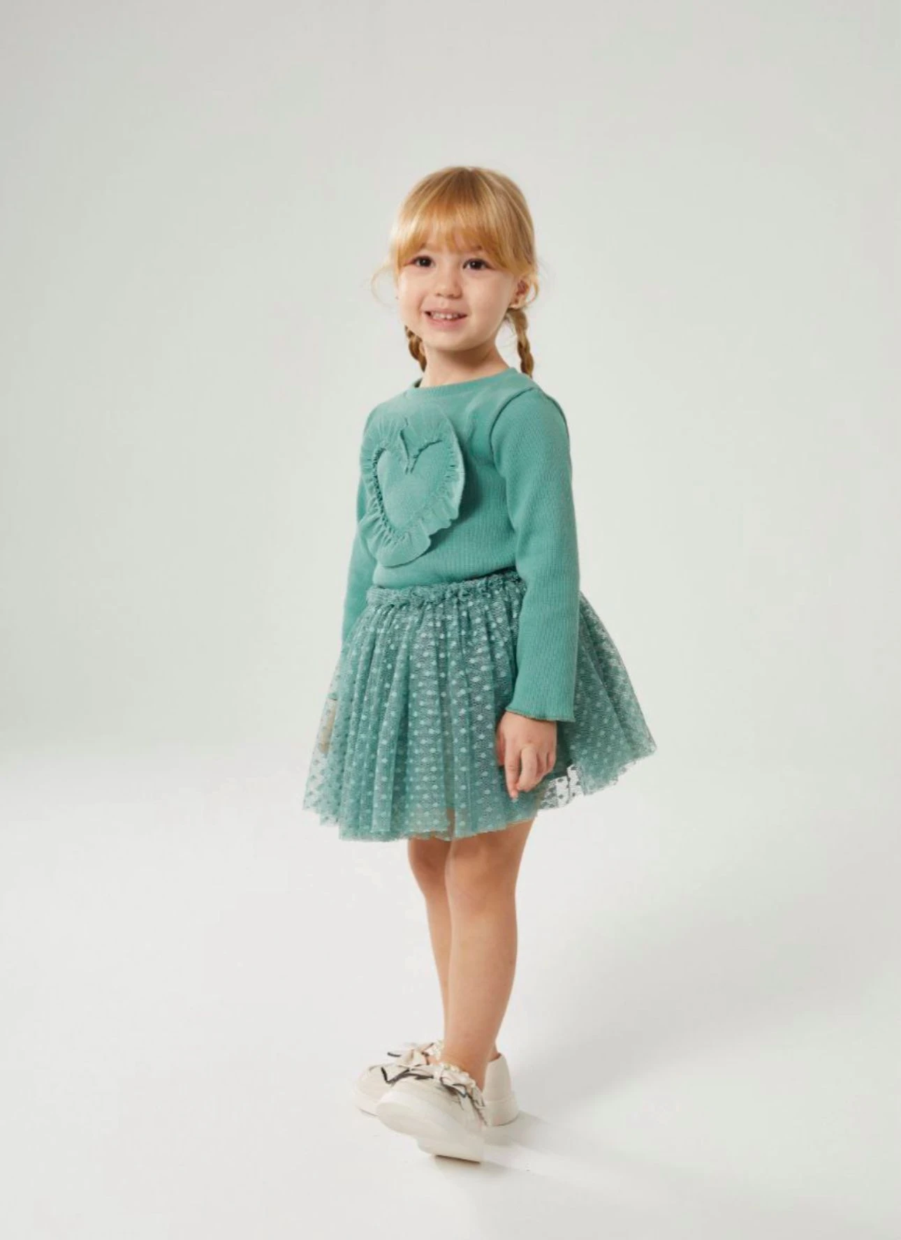 Kalp Detay Tütü Etekli Takım - Yeşil