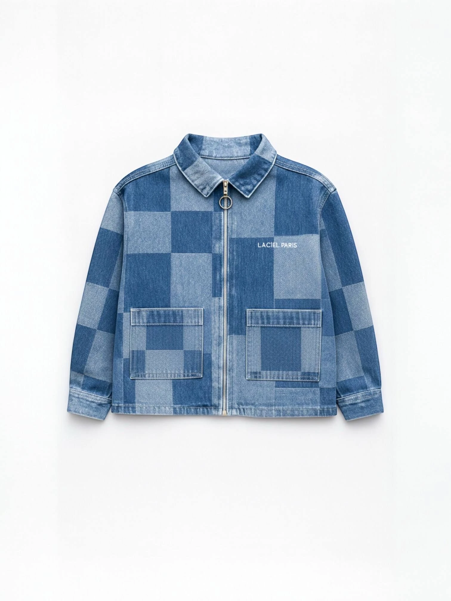 Blok Desen Denim Ceket 