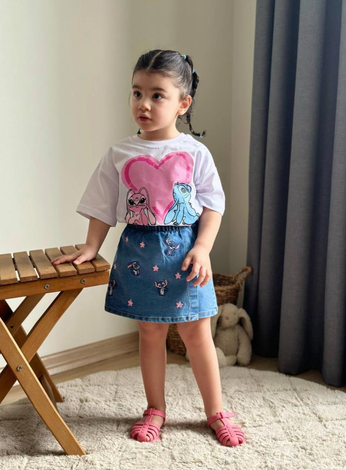 Stitch Baskı Şortlu Takım