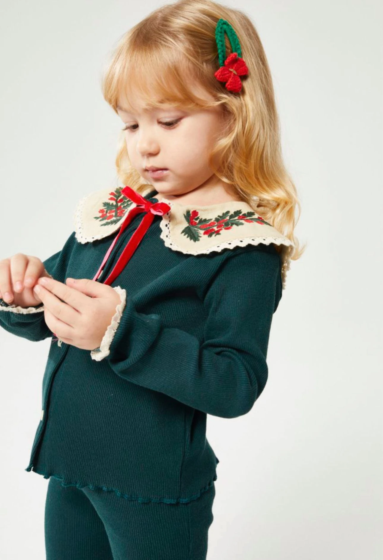 Yaka Detay Fitilli Takım - Zümrüt Yeşil