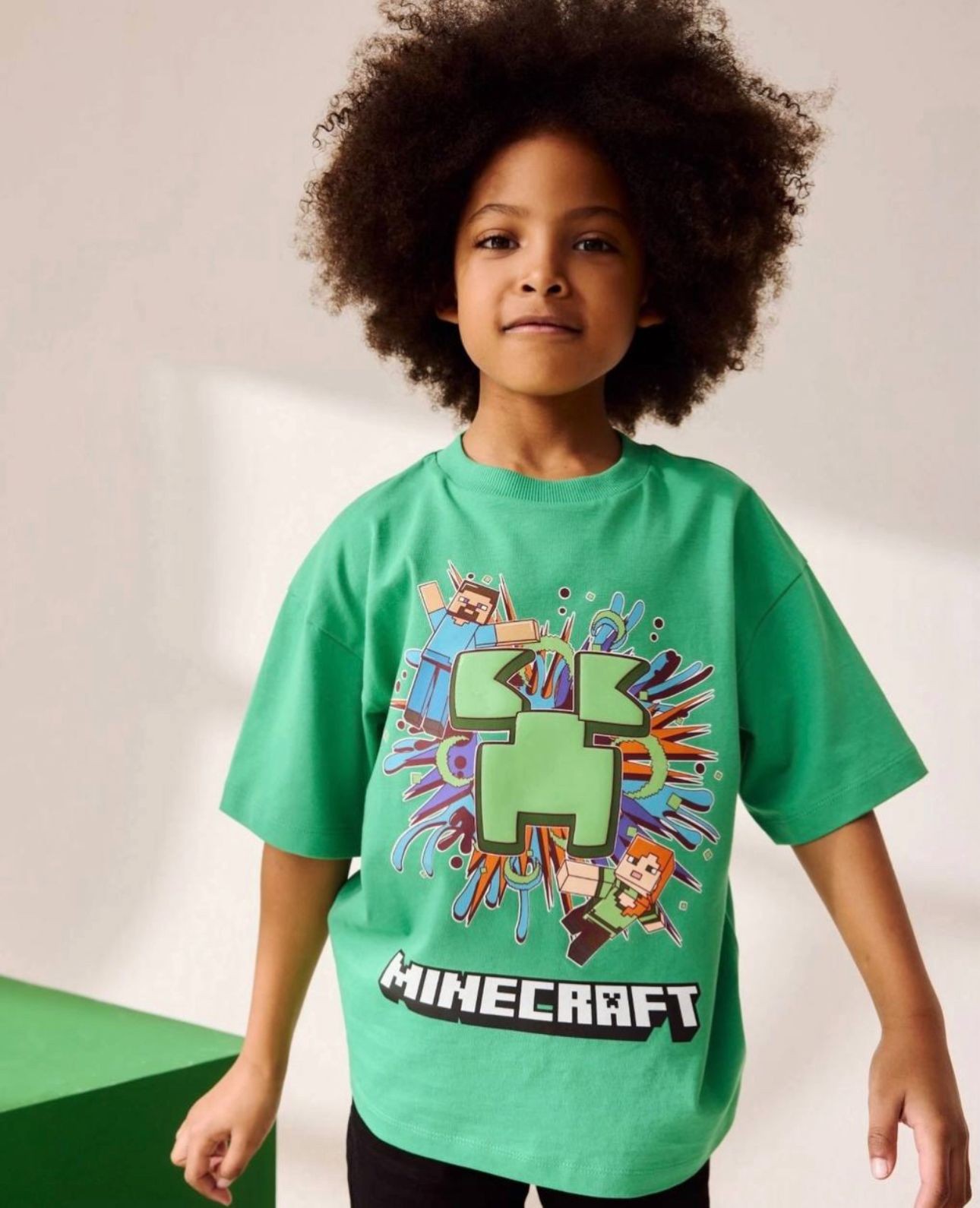 Minecraft Baskı Basic Tshirt - Yeşil