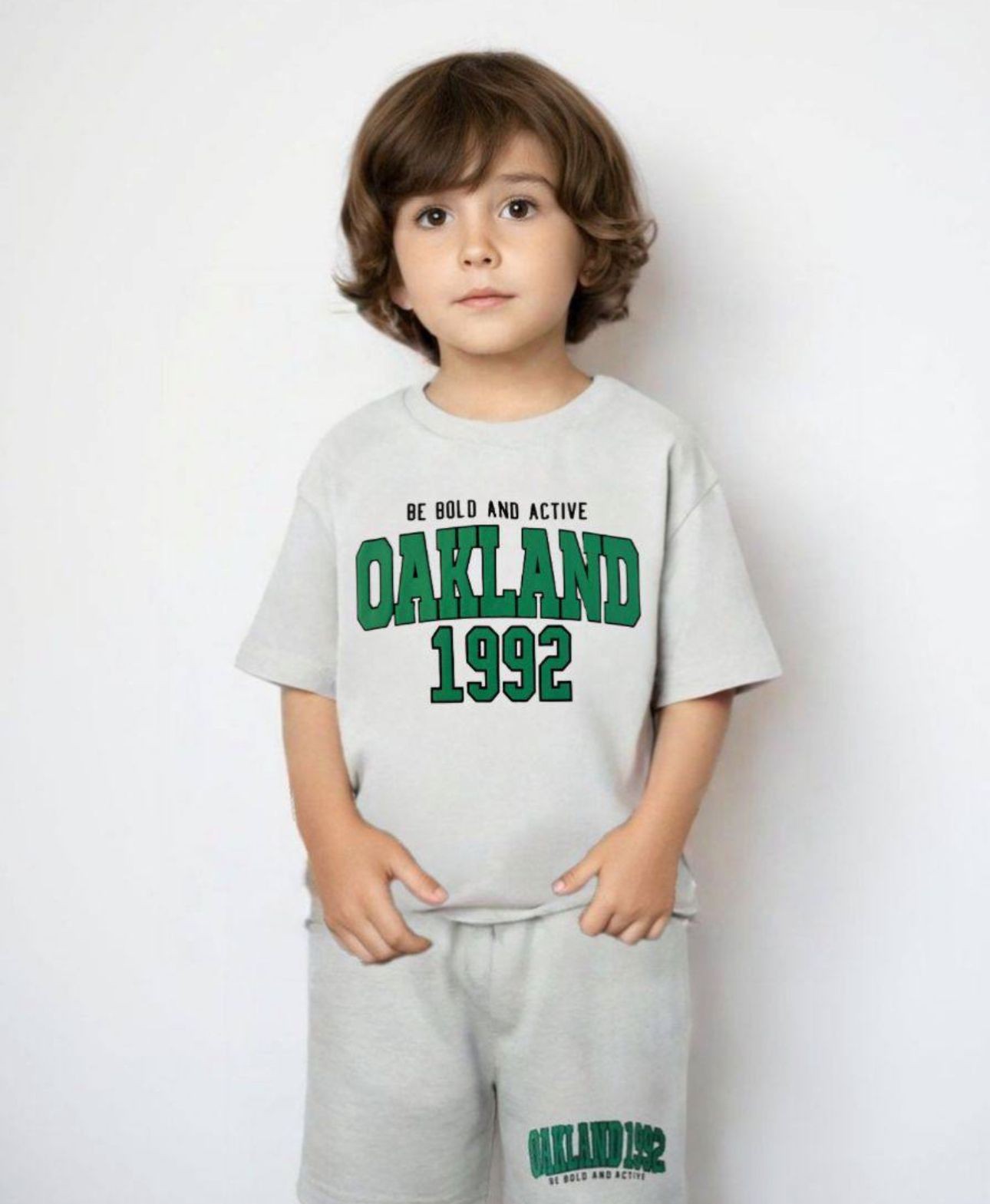 Oakland Baskı Şortlu Takım-Gri