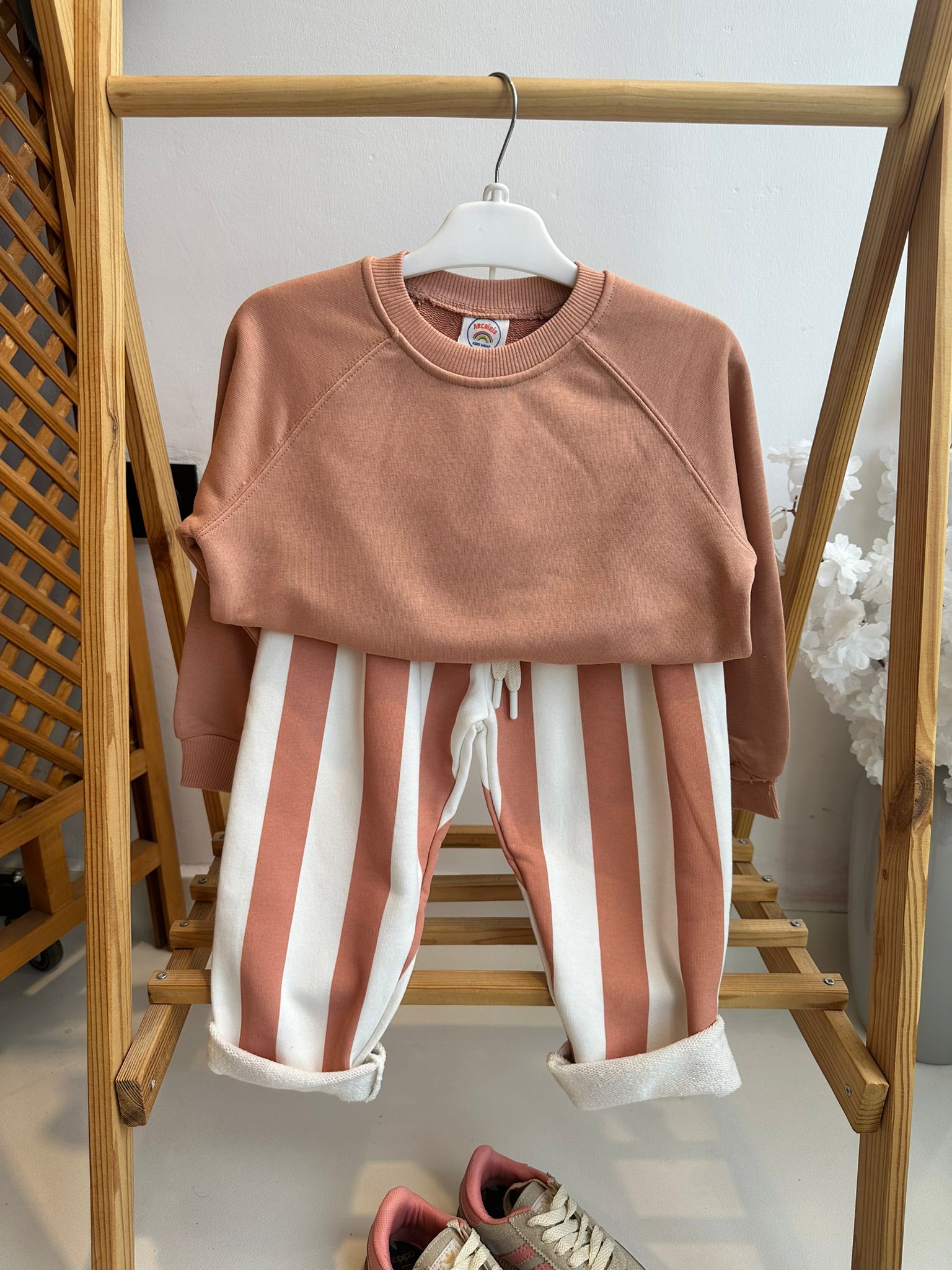 Çizgili Jogger Eşofman Takımı-Turuncu