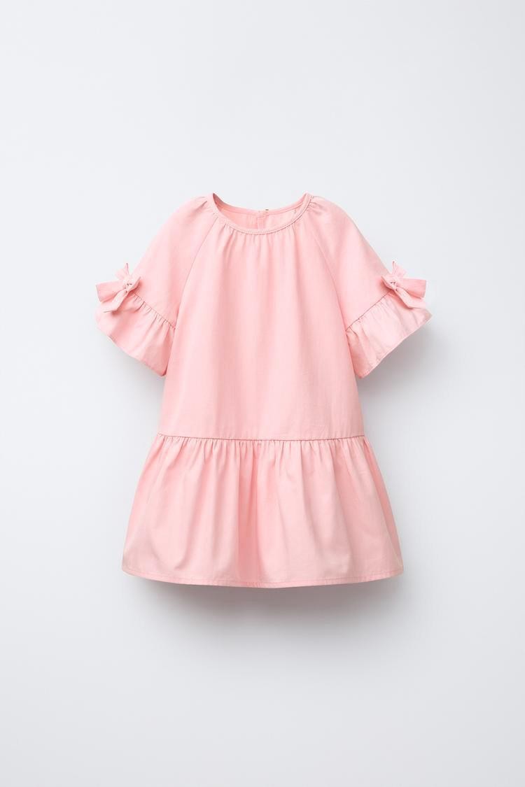 Fiyonk Kollu Elbise - Pembe 