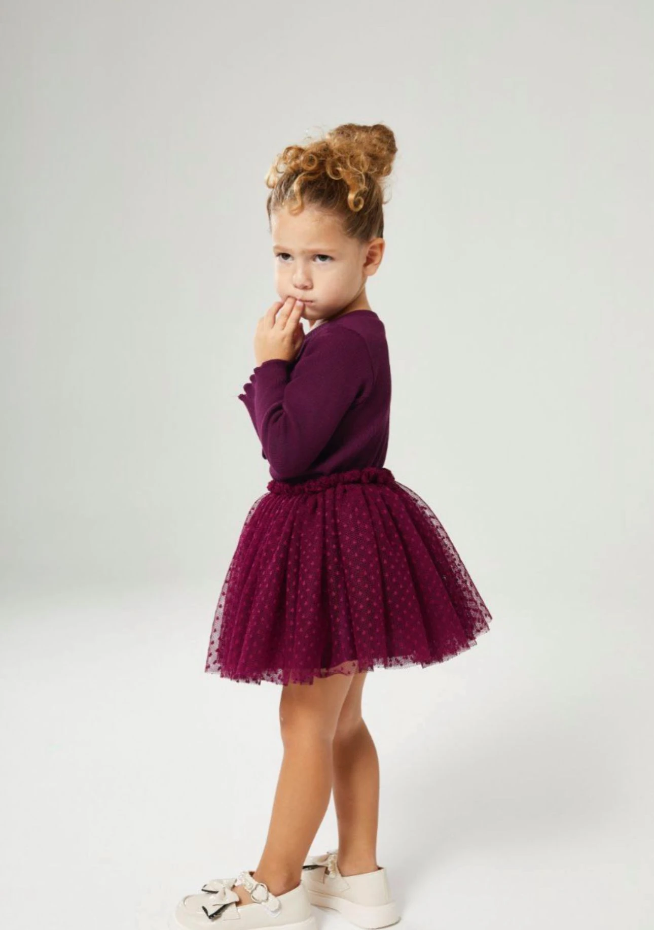 Kalp Detay Tütü Etekli Takım - Bordo