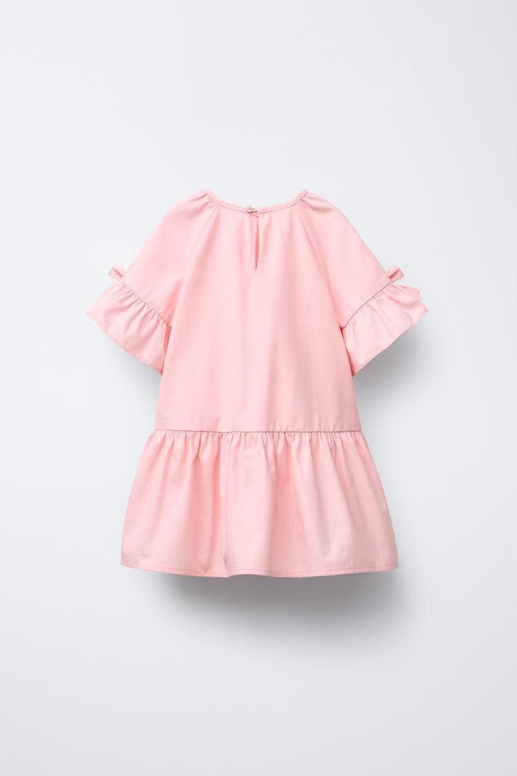 Fiyonk Kollu Elbise - Pembe 