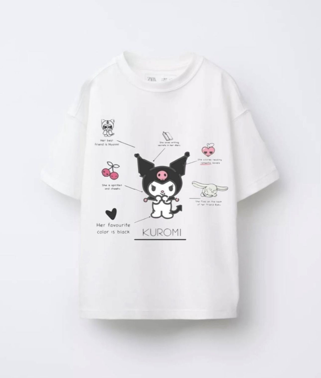 Kuromi Baskı Basic Tshirt - Beyaz 