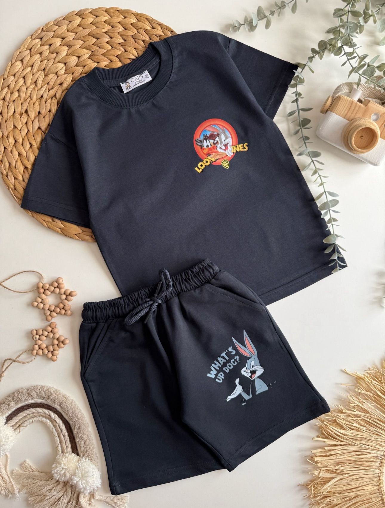 Looney Tunes Baskı Şortlu Takım - Antrasit 
