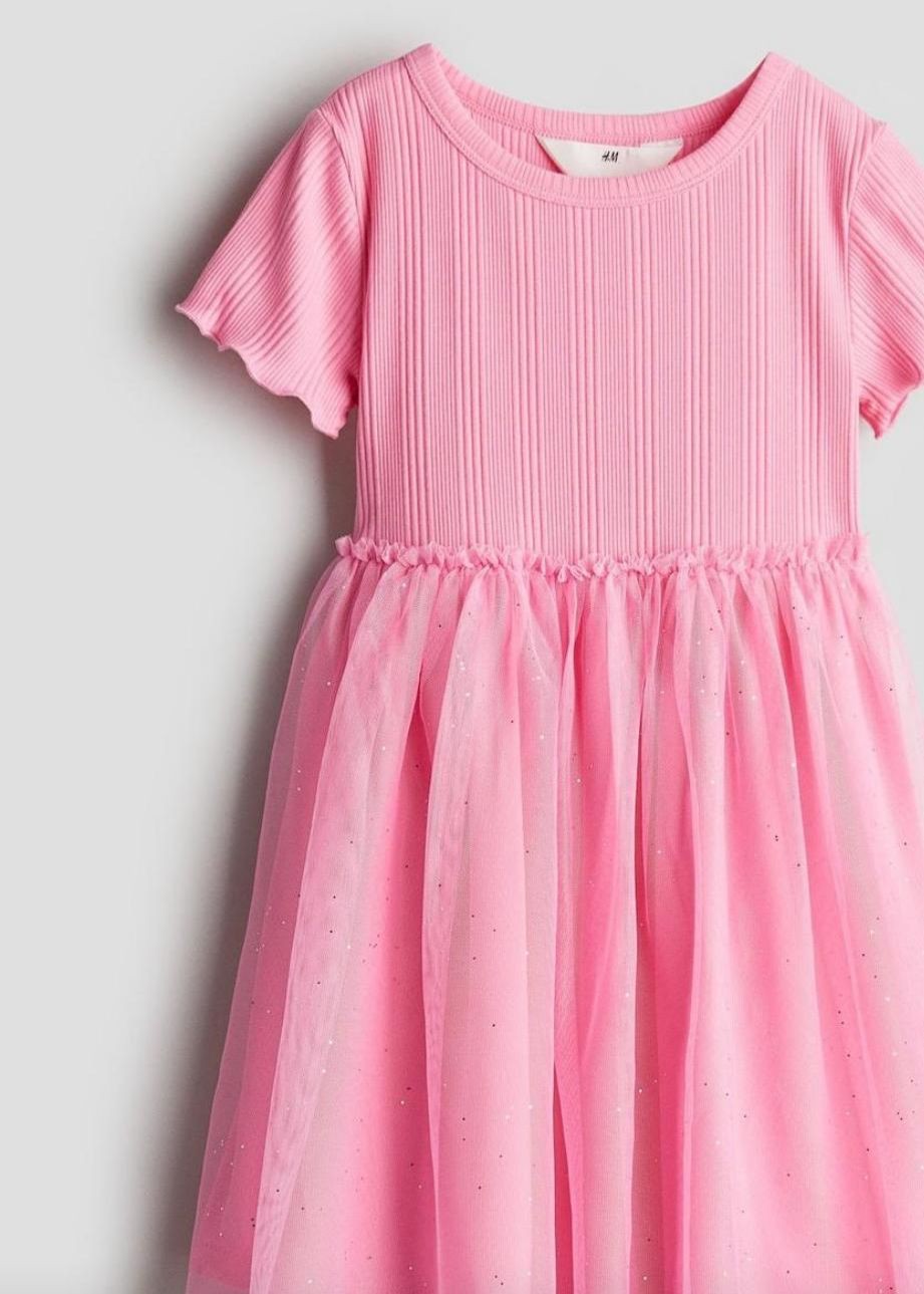 Pullu Tül Elbise - Pembe 