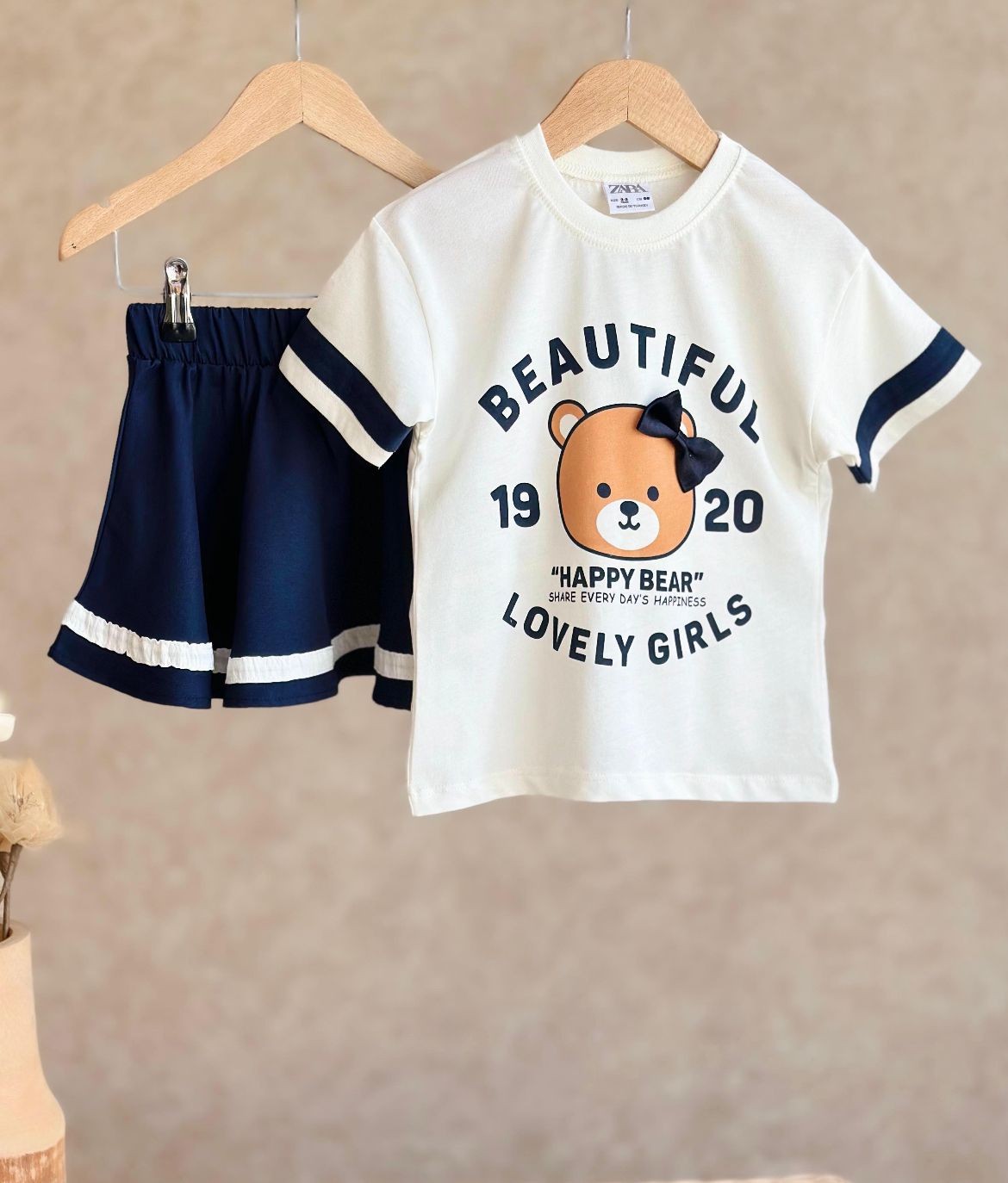 Teddy Bear Baskılı Tshirt Etek 